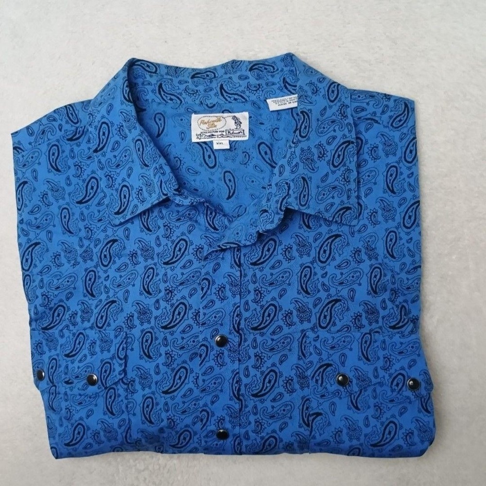 Panhandle Slim Shirt Mens 2XL Blue Paisley Pearl Snap Western Rodeo Long Sleeve